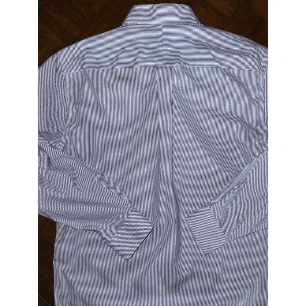 Jos A Bank Traveler Dress Shirt Size 16-34 Blue Stripe Slim Fit Business Classic - Picture 4 of 9